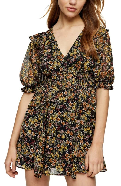 Topshop Womens Multi Floral-print Woven Mini Dress 12