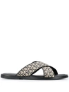 Ferragamo Men's Sion 3 Gancio-print Slides In Beige