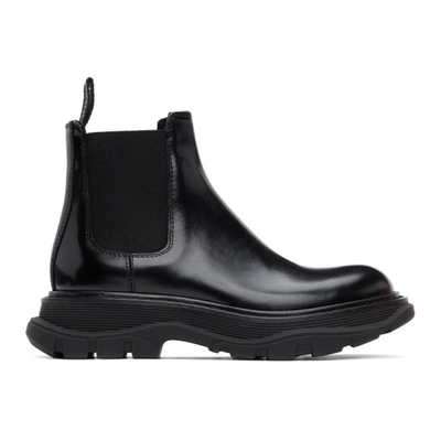 Alexander Mcqueen 45mm Tread Show Leather Ankle Boots In Black