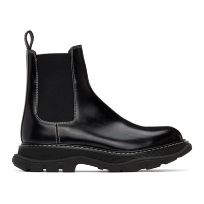 Alexander Mcqueen Black Contrast Stitch Tread Chelsea Boots