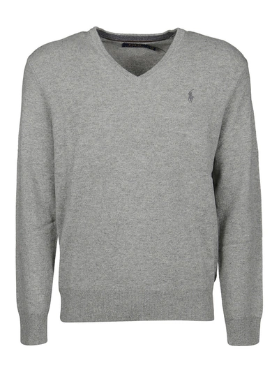 Polo Ralph Lauren Merino Wool V Neck Sweater In Grey