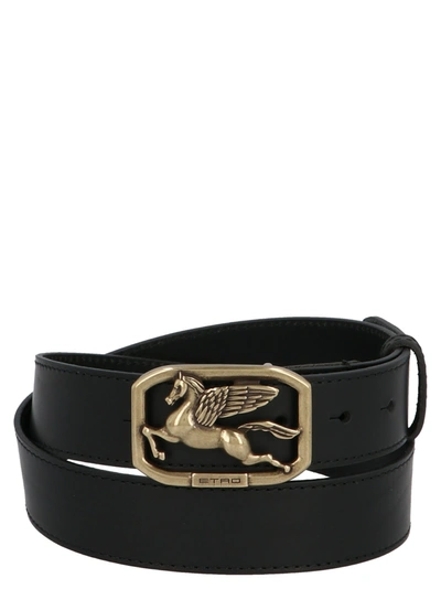 Etro Logo-plaque Leather Belt In Black