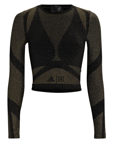 Adidas X Wolford Studio Motion Cropped Long Sleeve Top In Black,gold