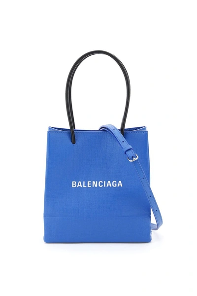 Balenciaga North South Xxs Logo Leather Shopping Bag In Blue
