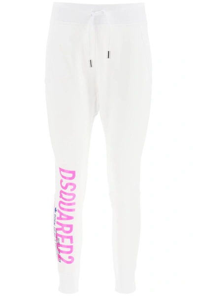Dsquared2 Sweatpants Maxi Logo In White,fuchsia