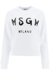 Msgm Logo Print Raglan Sweatshirt In Bianco