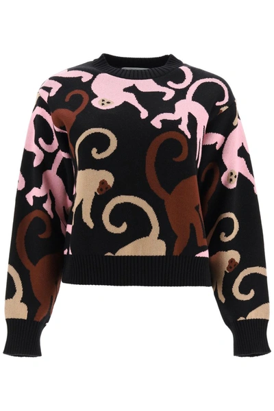 Msgm Two-tone Jumper With Logo In Black,pink,brown