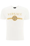 VERSACE VERSACE T-SHIRT WITH MEDUSA EMBROIDERY AND CRYSTALS
