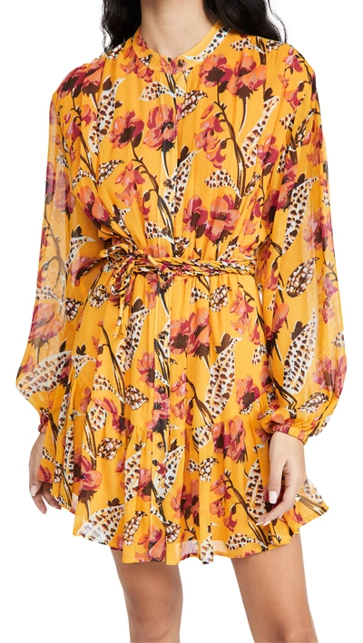 A.l.c Jen Long Sleeve Silk Shirtdress In Yellow Multi