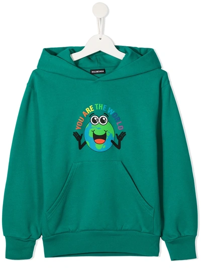 Balenciaga Kids' You Are The World 连帽衫 In Green