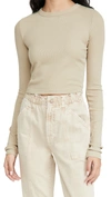 Cotton Citizen Verona Ribbed Long Sleeve Crop Top In Cashew