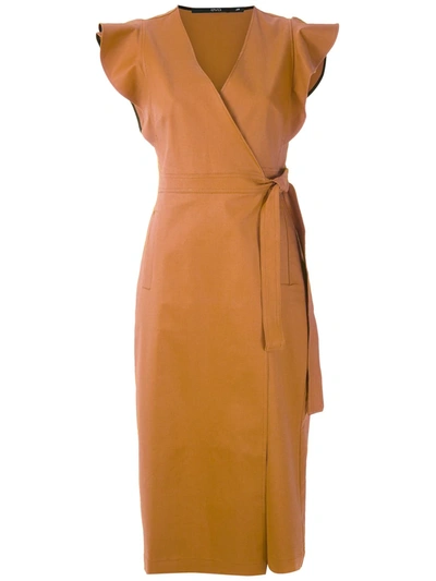 Eva Dalia Ruffled Midi Dress In Brown