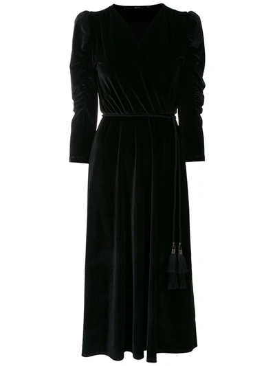 Eva Wrap Style Midi Dress In Black