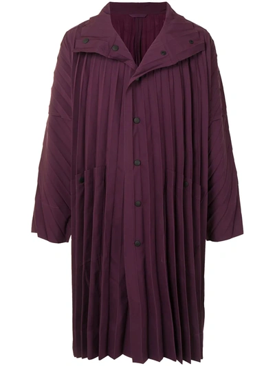 Issey Miyake Pleated Oversized Coat In Purple