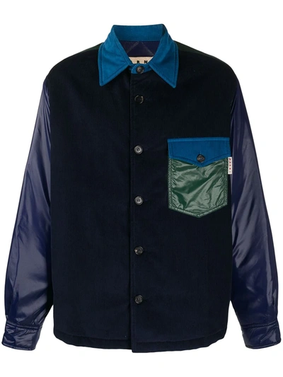 Marni Navy & Green Paneled Jacket In Blue