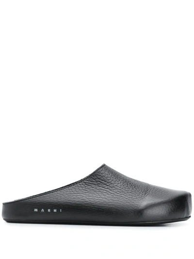 Marni Textured-leather Clog Slippers In Black