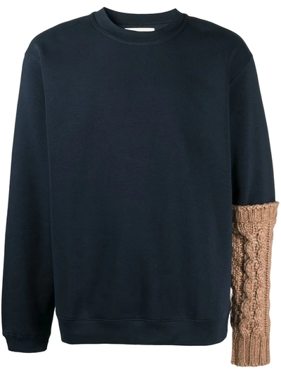 Corelate Cable-knit Sleeve Sweatshirt In Blue