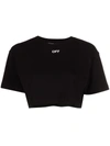 Off-white Black Stretch Cotton Crop T-shirt With Logo