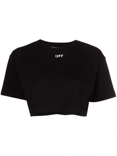 Off-white Logo-print Cropped Cotton T-shirt In Black