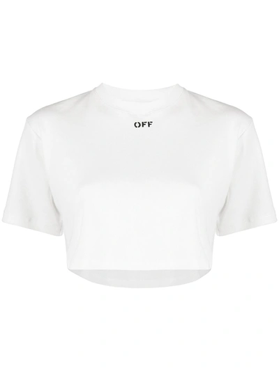 Off-white For Ever Ribbed Crew-neck Cropped T-shirt In White