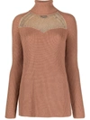 Elisabetta Franchi Sheer Panel Jumper In Brown