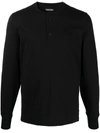 Tom Ford Mens Black Henley Ribbed Relaxed-fit Cotton-blend T-shirt