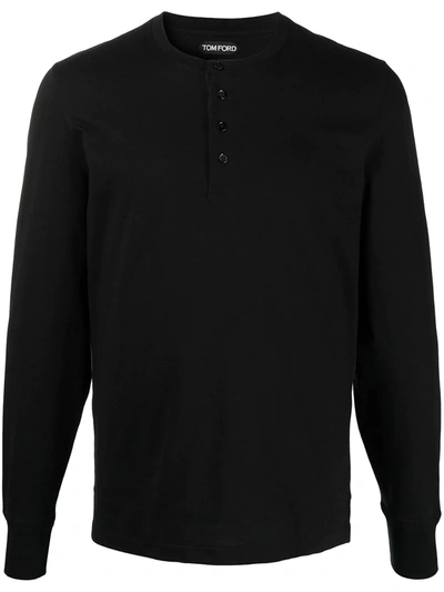 Tom Ford Cotton-modal Jersey Long-sleeved Henley Top In Black
