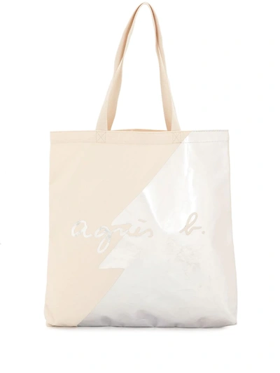 Agnès B. Tree Print Cotton Tote Bag In Silver