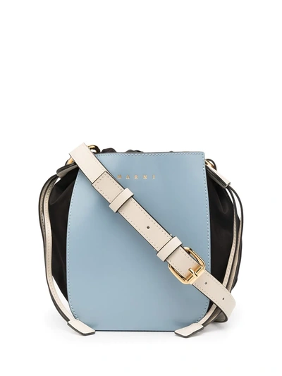 Marni Gusset Small Patent-leather And Shell Shoulder Bag In Blue