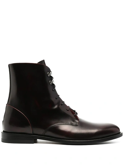Scarosso Eva Lace-up Leather Boots In Burgundy - Calf
