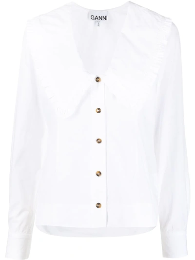 GANNI RUFFLED EXAGGERATED COLLAR BLOUSE