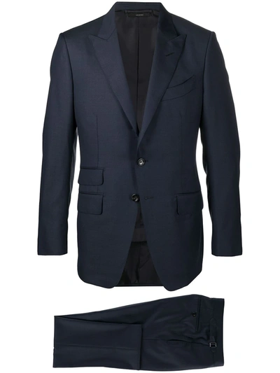 Tom Ford Peak-lapel Single-breasted Trouser Suit In Blue