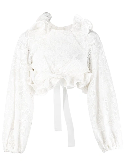 Zimmermann Cropped Ruffled Cotton Crocheted Lace Top In White