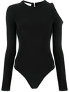 Atu Body Couture Cut-detail Long Sleeve Bodysuit In Black