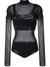 Fendi High-neck Long-sleeved Mesh Bodysuit And Bra Set In Black