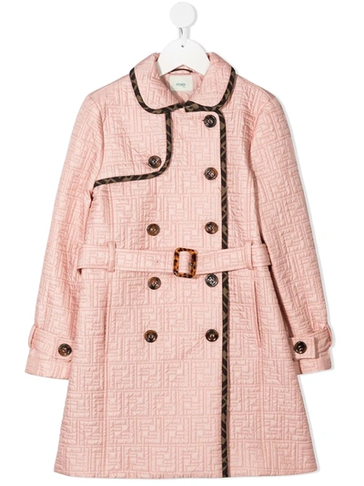 Fendi Kids' Ff Quilted Trench Coat In Pink