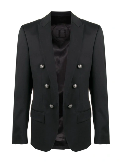 Balmain Double-breasted Wool-twill Blazer In Black