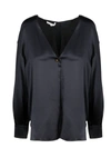 VINCE V-NECK BALL BUTTON BLOUSE,V692412360 001 BLK BLACK