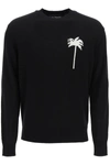 PALM ANGELS WOOL SWEATER WITH PALMS,PMHE013E20KNI001 1001