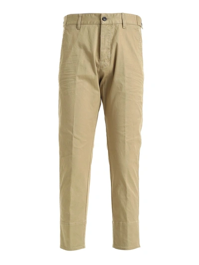 Dsquared2 Hockney Stretch Cotton Twill Pants In Beige