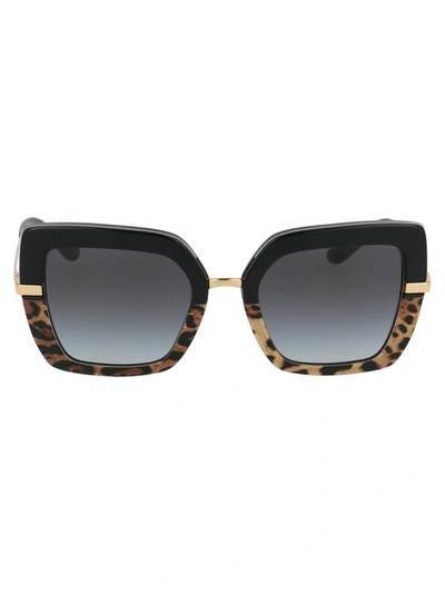 Dolce & Gabbana Half Print Square-frame Sunglasses In Black / Grey