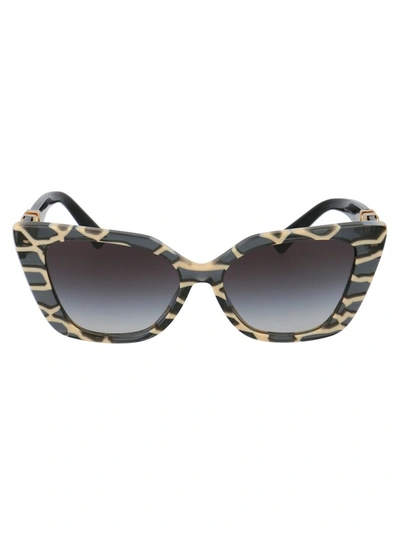 Valentino Vlogo Cat Eye Frame Sunglasses In Black/gradient Black