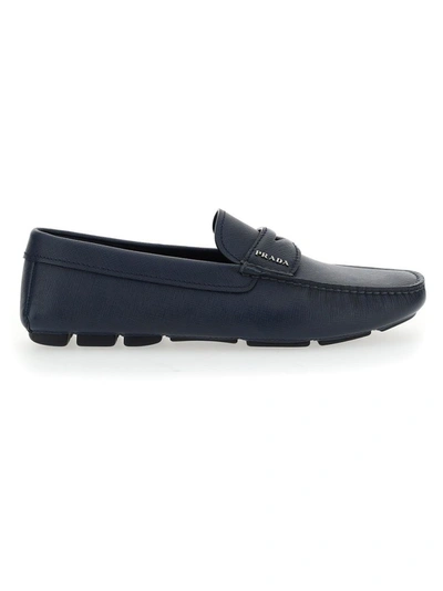 Prada Men's Blue Leather Loafers