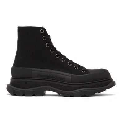 Alexander Mcqueen Tread Slick Exaggerated-sole Cotton-canvas Boots In Black