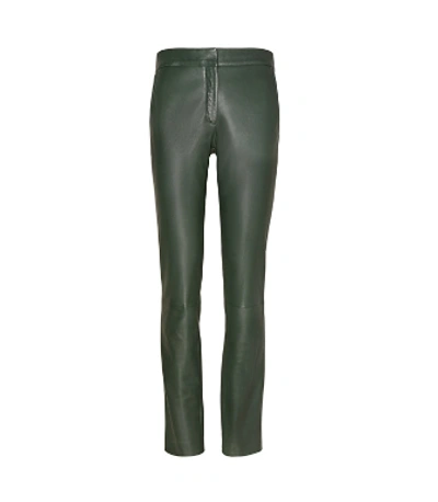 Tory Burch Leather Pants In Petrol Green