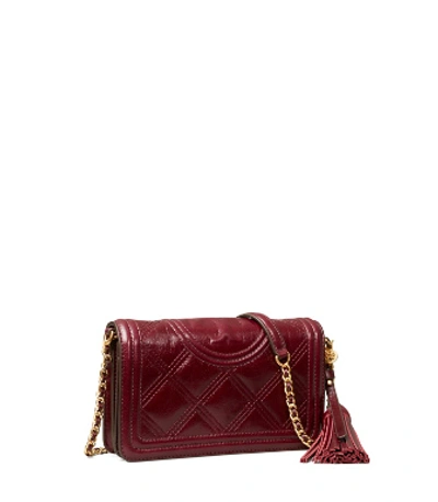 Tory Burch Fleming Soft Glazed Wallet Crossbody Bag In Royal Burgundy