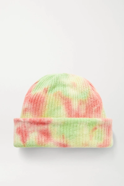 The Elder Statesman Watchman Tie-dyed Ribbed Cashmere Beanie In Pink