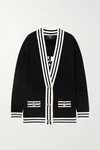 BALMAIN TWO-TONE INTARSIA WOOL-BLEND CARDIGAN