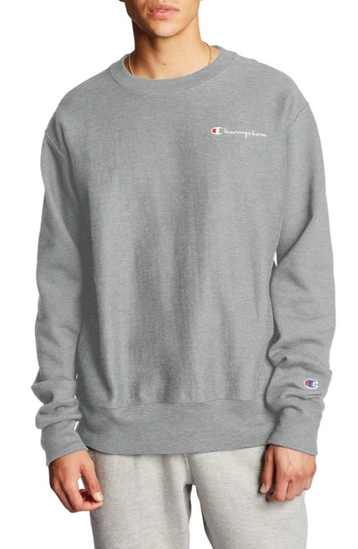 Champion Men's C-life Reverse Weave Logo Sweatshirt In Oxford Gray