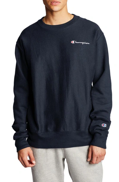 Champion Men's C-life Reverse Weave Logo Sweatshirt In Navy